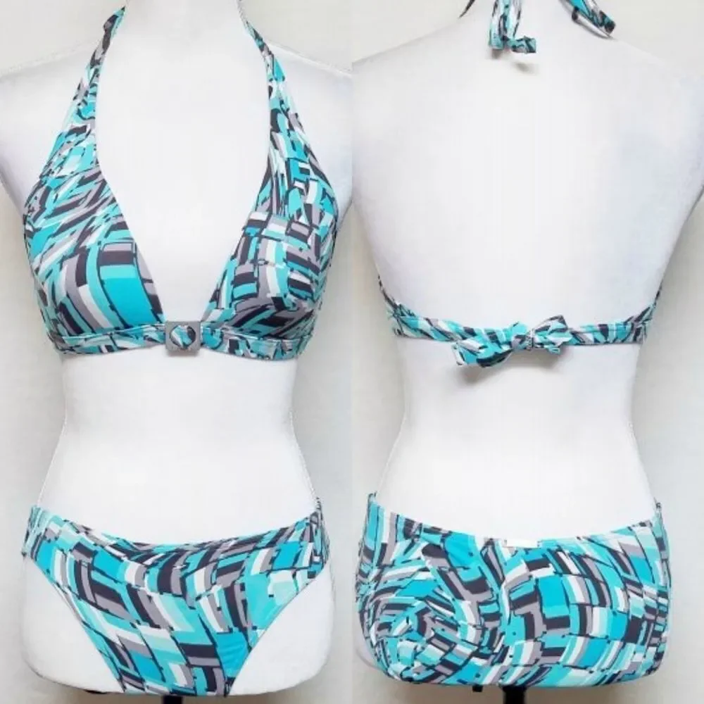 CALVIN Klein Low Rise Blue Triangle Halter Bikini
